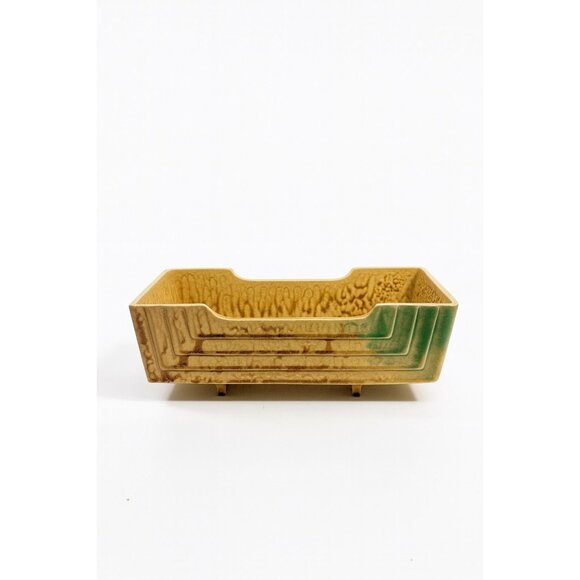 Footed Ikebana Dish Planter Japanese Drip Glaze Mid Century MCM Atomic Retro - Picture 1 of 16